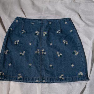 Daisy Embroidered Jean Mini Skirt